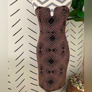 Bronze and Black Semi-Formal Strapless Sweetheart Too Mini/Midi Dress